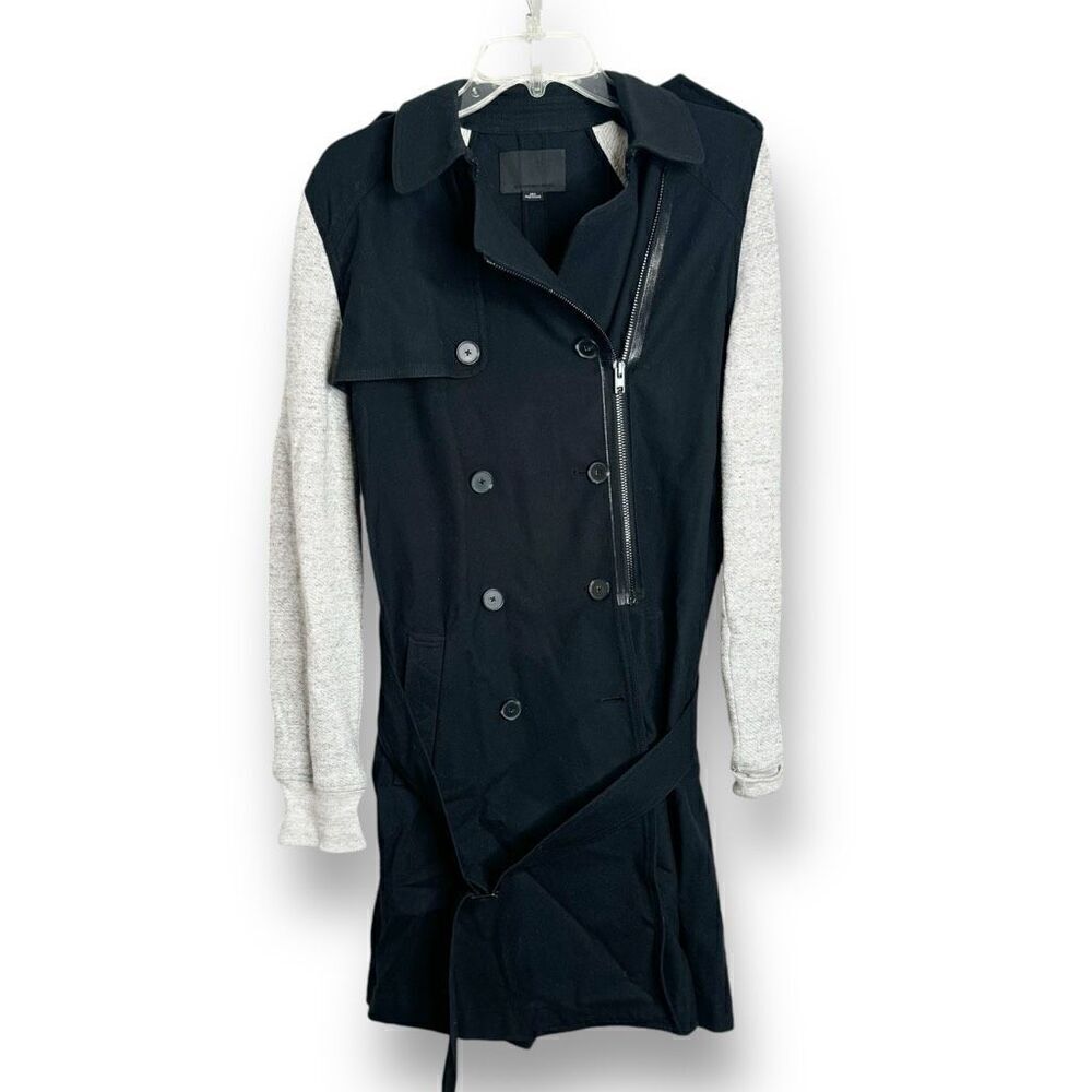 Alexander Wang Grey Fleece Sleeve Long Utility Black Trench Coat Women’s Size 8